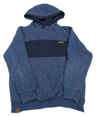 Tmavomodro-modrá pruhovaná mikina s nášivkou a kapsou a kapucí YIGGA