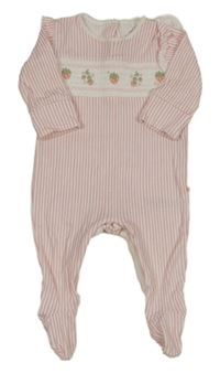 Bílo-růžový pruhovaný overal s jahůdkami a volánky Next