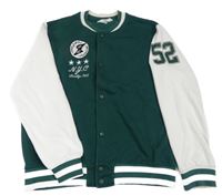 Smaragdovo-bílá baseballová mikina se znakem a číslem H&M