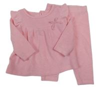 2Set - Růžová úpletová tunika s mašlí a volánky + legíny Matalan