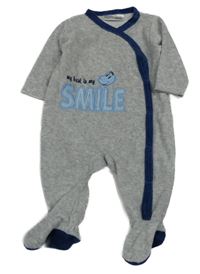 Šedo-tmavomodrý melírovaný sametový overal s nápisy Ergee