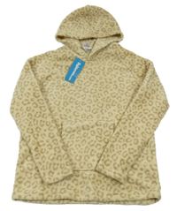 Nové - béžovo-hnědá vzorovaná plyšová pyžamová mikina s kapsou a kapucí