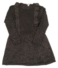 Černo-zlaté melírované úpletové šaty s volánky PRIMARK