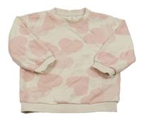 Smetanová mikina s růžovými srdíčky H&M