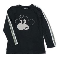 Černé triko s opičkou a pruhy a nápisy Next