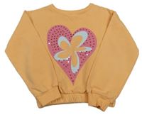 Světleoranžová crop mikina se srdíčkem s květem a flitry Tu