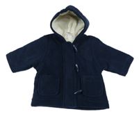Tmavomodrý fleecový zateplený kabátek s medvídkem a kapucí Adams