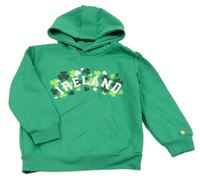 Zelená mikina s nápisem a trojlístky a kapsou a kapucí PRIMARK