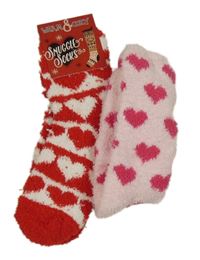 Nové - 2x - Teplé ponožky se srdíčky - Červeno/bílé, světlerůžové