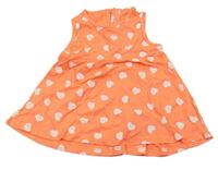 Neonově korálové melírované šaty s bílými srdíčky