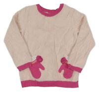 Světlerůžovo-tmavorůžový chlupatý svetr s rukavicemi/kapsami M&S