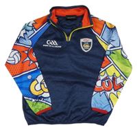 Tmavomodro-barevná melírovaná thermo mikina se znakem a graffiti nápisy a míči McKeever