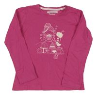 Tmavorůžové triko s dívkou a kočičkou impidimpi