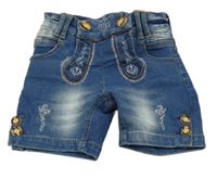 Modré teplákové riflové kraťasy s výšivkou 