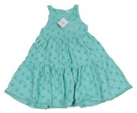 Nové - světletyrkysové kárované šaty s madeirou a kapsou Next