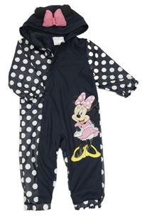 Tmavomodro-bílá nepromokavá jarní kombinéza s Minnie a puntíky a kapucí PRIMARK