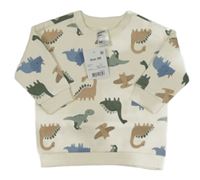 Nové - smetanová mikina s dinosaury anko