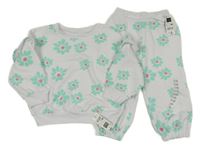 Nové - 2Set - Bílá květovaná oversize mikina s volánky + tepláky St. Bernard