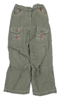 Khaki pruhované plátěné kalhoty s květy Cherokee