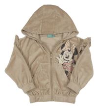 Světlehnědá plyšová propínací oversize mikina s Minnie a volánky a kapucí Disney