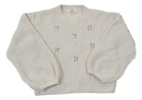 Smetanový žebrovaný žinylkový oversize svetr s mašlemi s flitry H&M