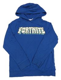 Cobaltově modrá mikina s nápisem - Fortnite a kapucí guppy