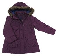 Švestková šusťáková zimní parka s kapucí s kožešinou C&A