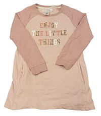 Růžovo-starorůžové teplákové šaty s nápisem H&M