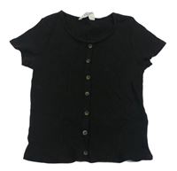 Černé žebrované crop tričko s knoflíky H&M