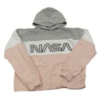 Šedo-bílo-růžová crop mikina s nápisem a kapucí - NASA