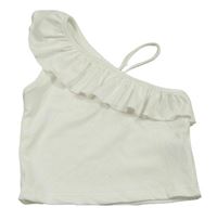 Bílý žebrovaný crop top s volánem Shein