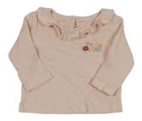 Světlerůžové žebrované triko s květy a límečkem zn. Matalan