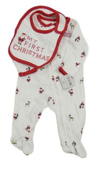 Nové - 2set - Bílý overal se Santy a soby + slinták Carter's