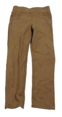 Hnědé tregíny s výšivkami