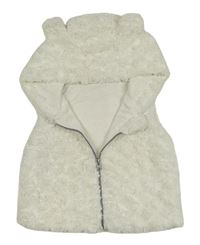 Bílá kožešinová podšitá vesta s kapucí s oušky Infinity Kids