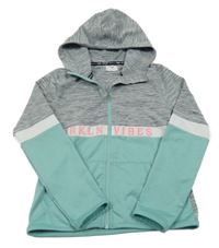 Šedo-zeleno-bílá sportovní propínací mikina s nápisem a kapucí H&M