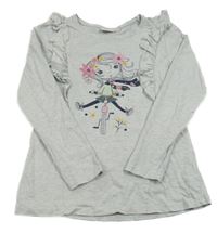 Šedé melírované triko s dívkou a volánky Kids