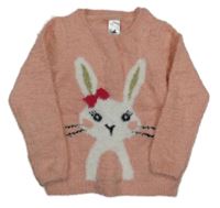 Růžový chlupatý svetr s králíkem C&A