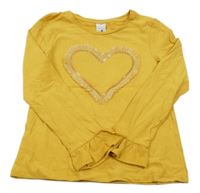 Okrové triko se srdcem z flitrů a třásní C&A