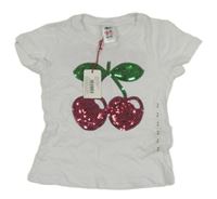 Nové - Bílé tričko s třešněmi z flitrů
