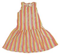 Barevné pruhované bavlněné šaty s jednorožcem Losan