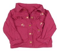 Fuchsiová riflová bunda s výšivkami květin a volánky Nutmeg