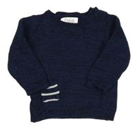 Tmavomodrý melírovaný svetr s pruhovanou kapsou F&F