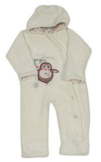 Bílá chlupatá podšitá kombinéza se sovou a kapucí Topolino