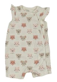 Smetanový bavlněný kraťasový overal se zvířaty C&A