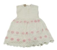 Bílé šaty s tylovou sukní s výšivkami květin