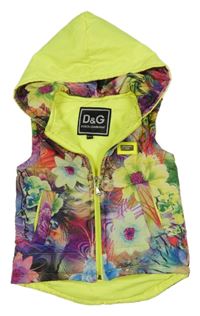 Barevná květovaná šusťáková zateplená vesta s kapucí Dolce&Gabbana