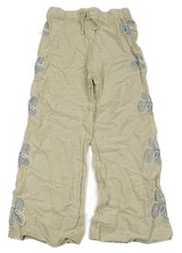 Béžové lněné kalhoty s květinami Zara