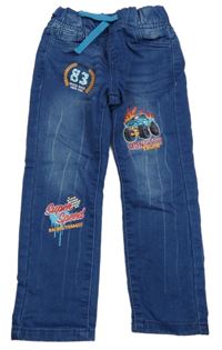 Modré teplákové rifle s monster truckem a číslem Infinity Kids