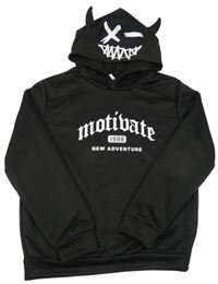 Černá mikina s nápisem a kapucí se smajlíkem Shein